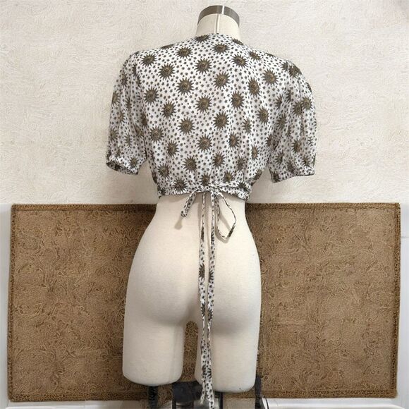 Forever 21 Zodiac Celestial Sun Star Moon Chiffon Wrap Bell Top Blouse S - Picture 3 of 7